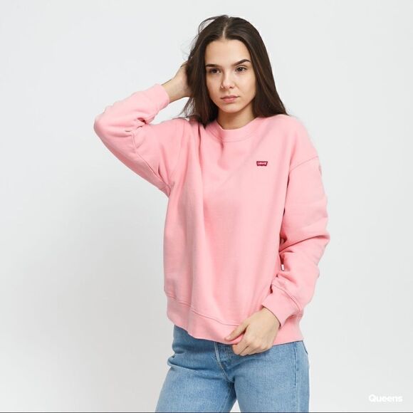 Levi's Sweatshirt Relaxed Fit Pink Red Women's Size Medium M Brushed Fleece New - Picture 1 of 15